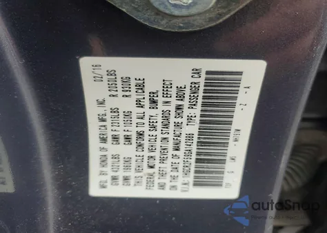 2016 Honda Accord Sport из США, поврежденный, VIN 1HGCR2F59GA142886